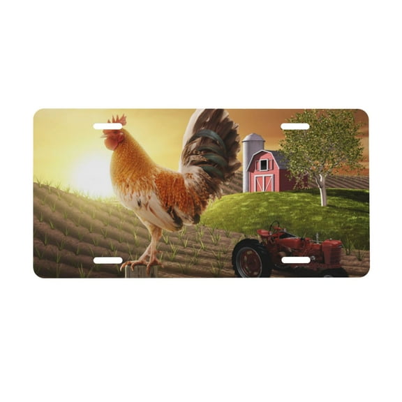 Easygdp Country Farm Morning Rooster License Plate Car Front License Plate Car Decoration Car Accessories Front Tag Plate Standard Size