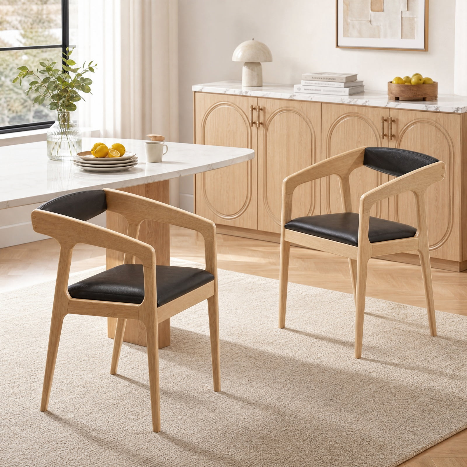Furnibear Upholstered Armchairs Set of 2 with Cozy Backrest and Padded Seat Cushion for Kitchen Dining Room Living Room Home, Natural