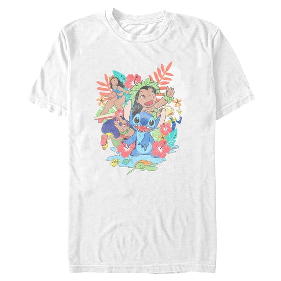 Mens Lilo & Stitch Distressed Group Portrait T Shirt