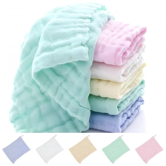 AUQ Quick Dry Towel Baby Washcloths Muslin Cotton Baby Towels 5 Pack Wash Cloths Soft On Sensitive Skin Absorbent for Boys&Girls 12X12"es