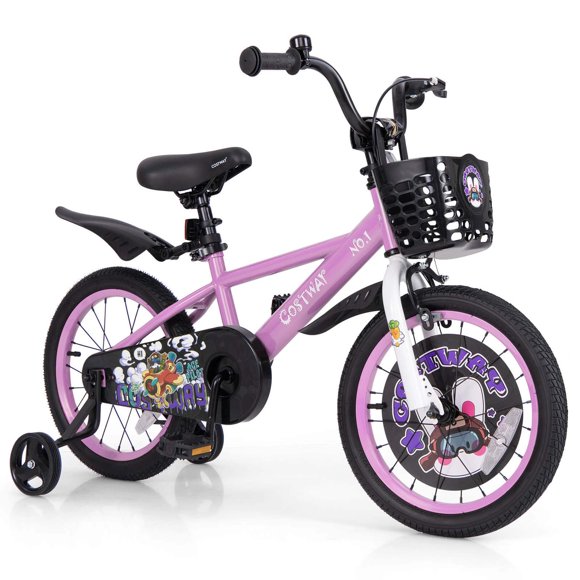 Costway Vélo 16 Pouces pour Enfant de 4 à 7 Ans avec Guidon et Selle Réglables en Hauteur, Frein à Main, Violet