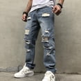 thumbnail image 6 of Reppunk Vintage Distressed Loose Men Washed Blue Denim Pants Stylish Men's Ripped Hole Straight Biker Jeans Male Trousers Menswear Underwear, 6 of 8