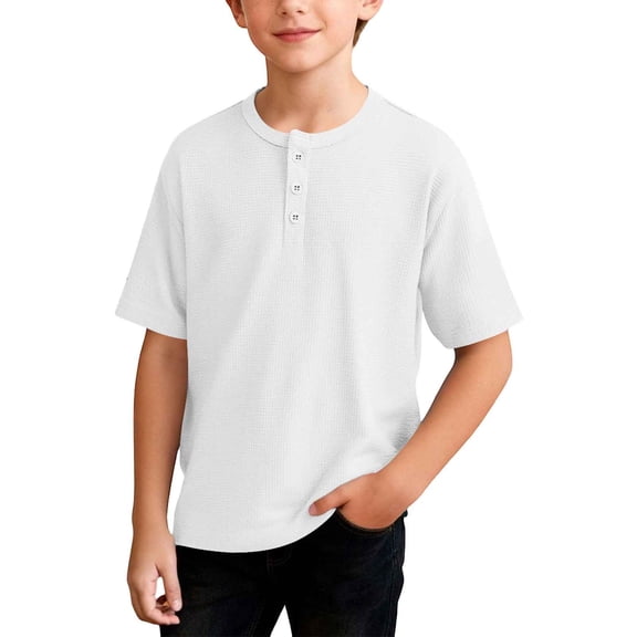 fatyb Boys Casual Tops Short Sleeve Button Crewneck Tee Shirts Boys Lightweight Summer Clothes for Kids