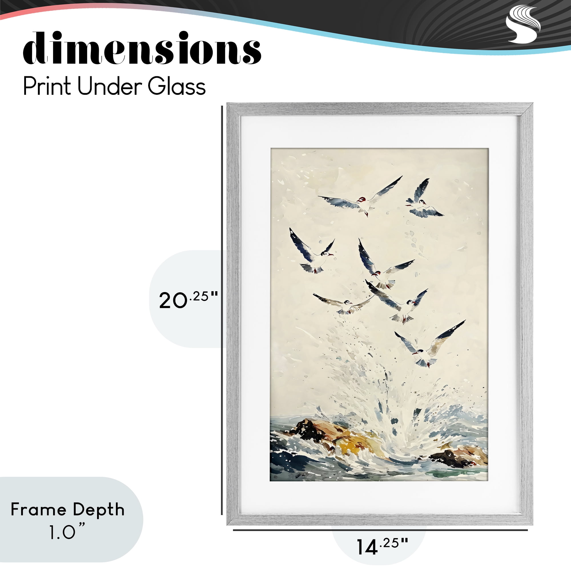 Stupell Industries Waves of Seagulls over Rocks Gray Framed Print Under Glass, design by Creative Studio
