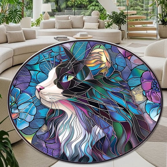 Circle Area Rug, Tuxedo Cat Washable Non-Slip Floor Carpet, Soft Rug for Living Room Bedroom Decor 31 Inch