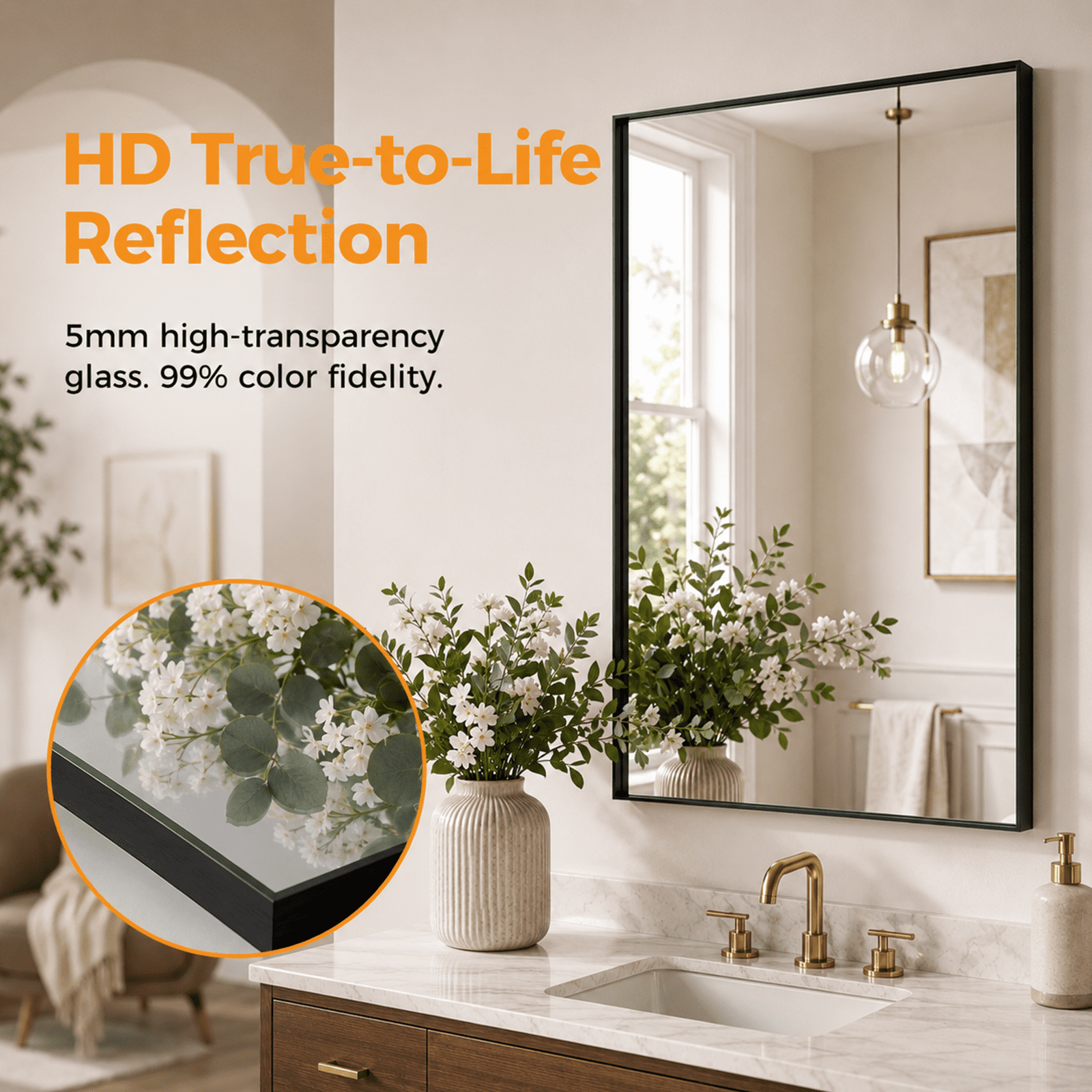 Alvantor Black Framed Bathroom Vanity Mirror - Rectangle Wall Mirror with Square Corners