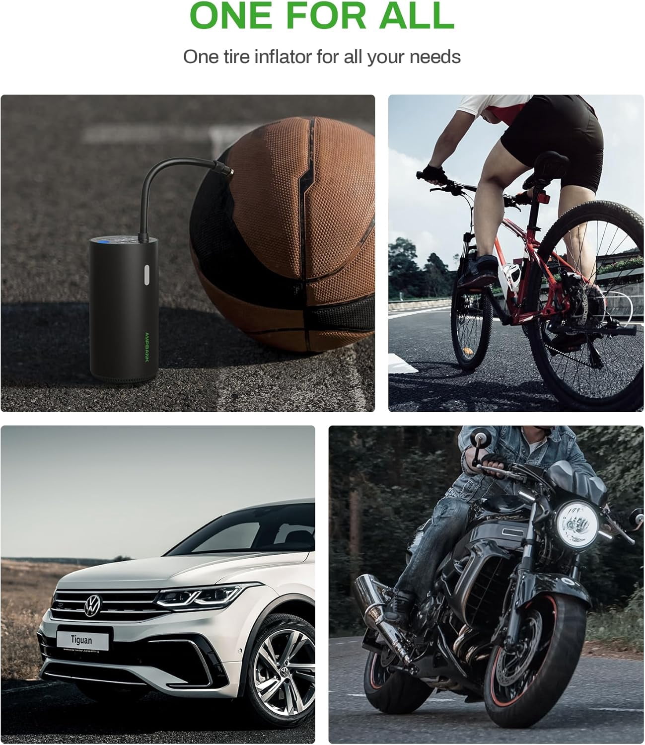Tire Inflator Portable Air Compressor, AMPBANK AT004 Smart Air Pump for Car Tires, Auto Tire Inflator 150PSI with Pressure Gauge & LED Screen, 2X Faster Air Compressor for Car, Motorcycle, Bike, Ball