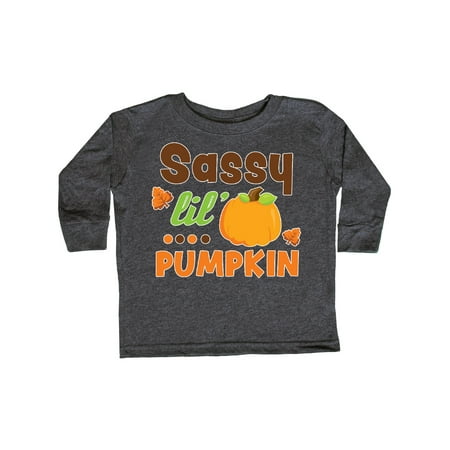

Inktastic Thanksgiving Sassy Lil Pumpkin with Fall Leaves Gift Toddler Toddler Girl Long Sleeve T-Shirt