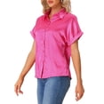 thumbnail image 4 of CAMISA DE SATÉN PARA MUJERES INSPIRE CHIC, CON BOTONES, DE MANGAS CORTAS, BLUSA CASUAL, ROSA FUERTE M, 4 of 6