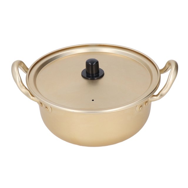 Korean Ramen Pot Noodle Bowl, Golden Korea Cooking Noodles Pots Ramyun Bowls with Lid and Handle Aluminum Soup Cooker Set Double Ears Pot Kitchen Cookware