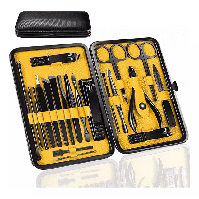 Manicure Pedicure Kit Manicura Y Pedicura Profesional 20 en 1 Amarillo con Negro