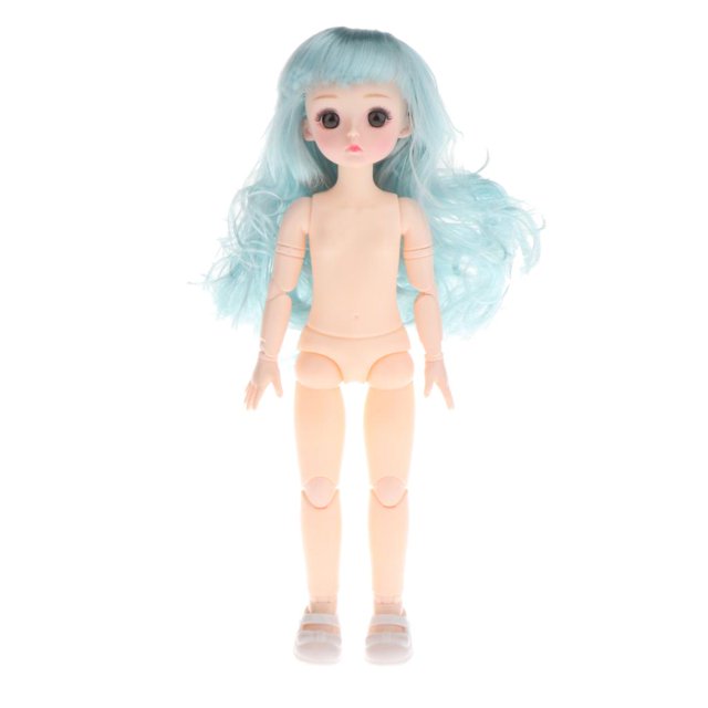 Encantadora muñeca BJD de 11 ''1/6, cuerpo de plástico desnudo, ojos 3D, muñecas para jugar, suministros de bricolaje, azul Flequillo azul perfke BJD Doll Body Girl