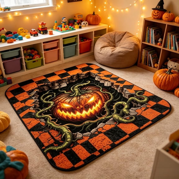 Door Mat for Front Door Kitchen Bedroom Washable Bathroom Rug Colorful Rug Checkered Pumpkin Zombies H Print Floor Rug Soft Door Mat f Entryway Front Door Fall House Layout Decor