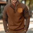 thumbnail image 3 of Men's Raglan Sleeve Stand Collar Sweatshirt, Outdoor Casual Button Front Pullover Top for Fall, Hiking,Brown,XL, 3 of 9