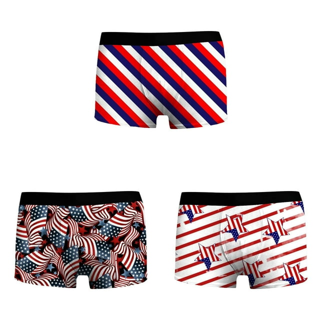XDDST 3Pcs Plus Size Briefs for Men Male Independence Day Underwear 3D Printed Breathable and Comfortable Inner Mid Rise with Waist Boyshort Underwea(XXXL)