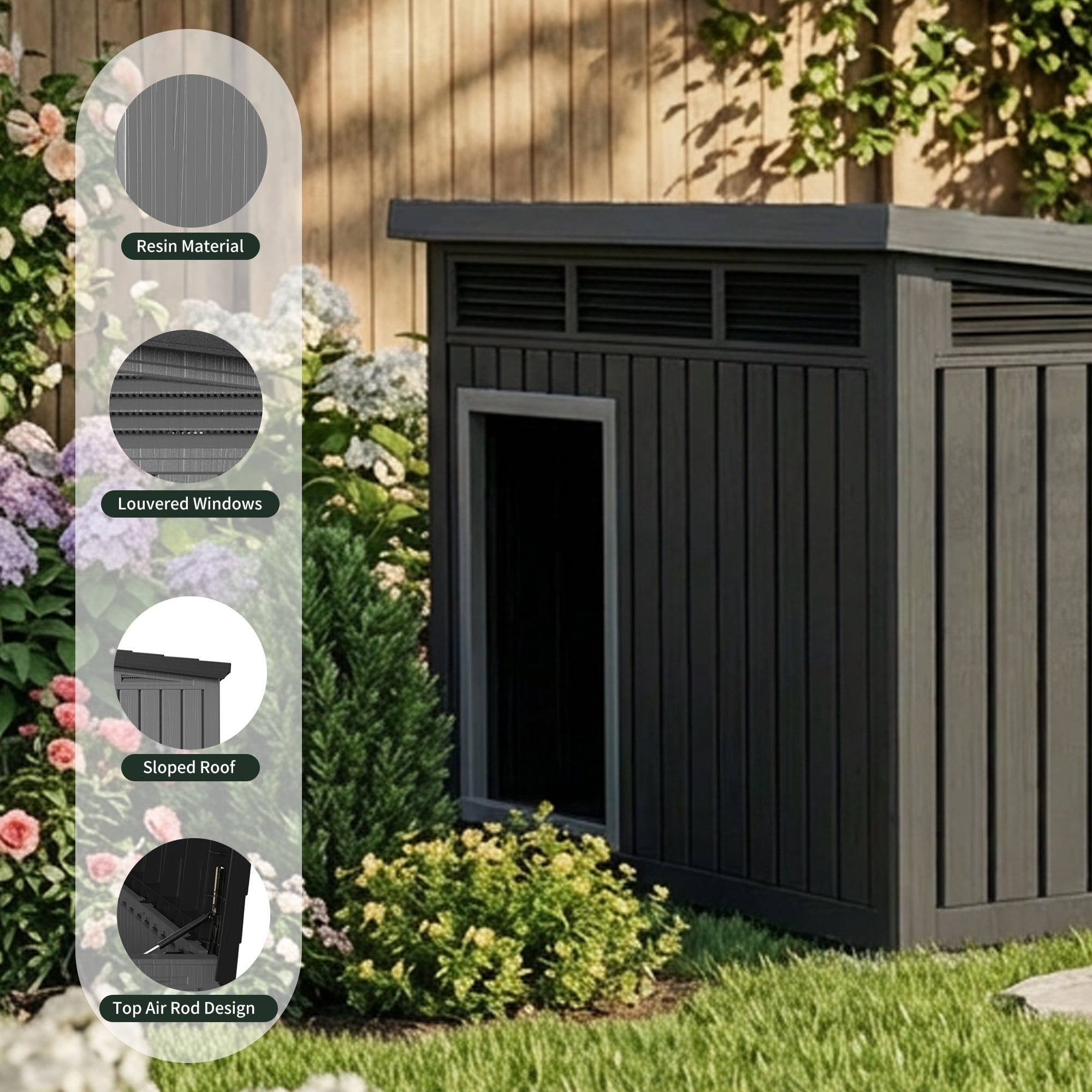 Joxxoaa Large Dog House Outdoor for Indoor with Weatherproof & Removable Roof,Fits Small to Large (Black)