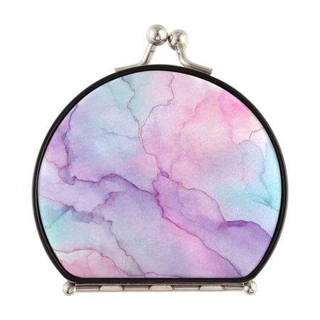 Portable Folding Mirror Compact Double Sided Travel Mirror Small Makeup Mirror Use Present for Women Pastel Pink Marble Texture