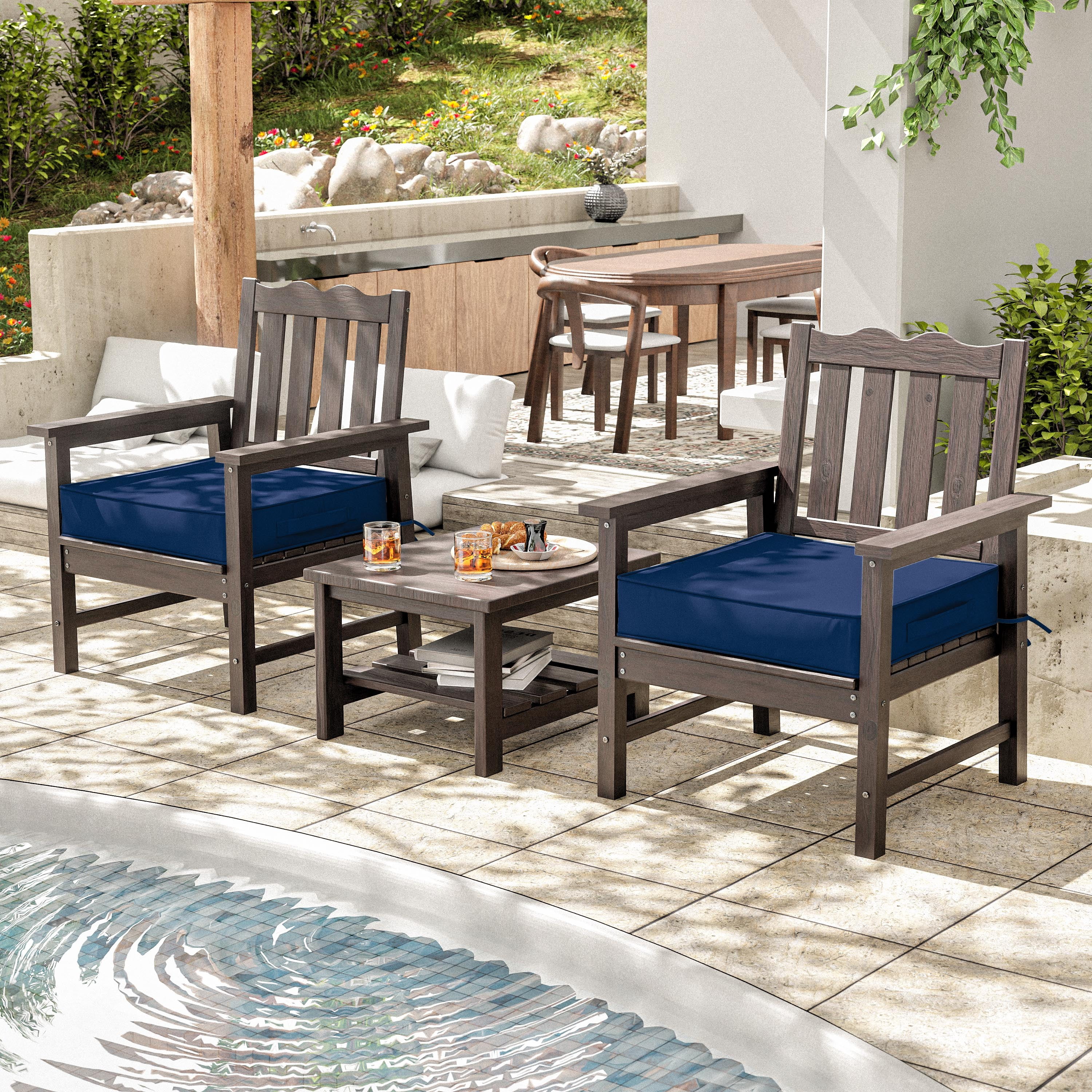 Pakunoda Outdoor Chair Cushions 22 X 22 X 4 Inch, 2-Piece Patio Seat Pad Cushions, Waterproof Outdoor Seat Cushions Square Corner with Handle and Ties, Blue