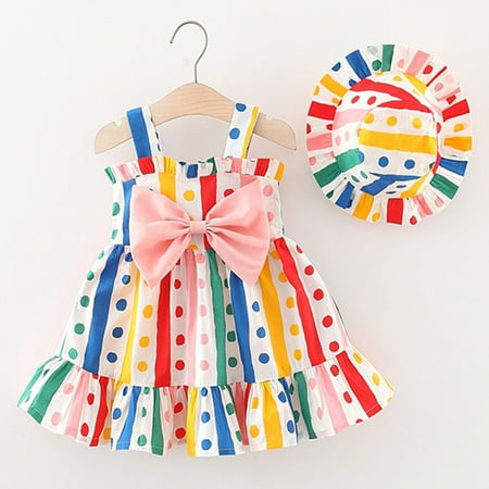

Apepal Baby Girl Sundress Print Dress Toddler Party Sleeveless Bowknot Dress With Hat