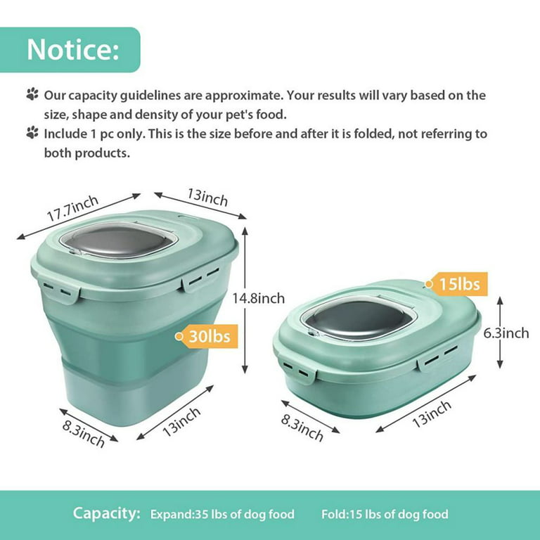 Collapsible Dog Food Storage Container, 33 LB Pet Cat Pantry Plastic Large  Containers Bin with Wheels Airtight Lids Locking, Plastic Leakproof
