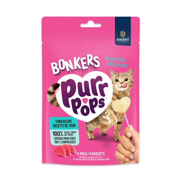 BONKERS Purrpops Freeze-Dried Tuna Flavoured Lollipop Treats for Cats, 4 pack