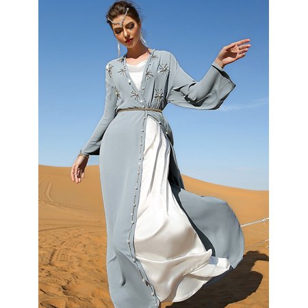 FridayIn Elegant style Waterfall Collar Solid color Basic fitness Female Abaya