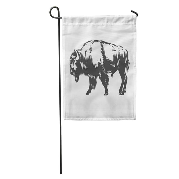 KDAGR Bison American Buffalo Inked Graphic Head Arrangement Mascot Black Garden Flag Decorative Flag House Banner 28x40 inch