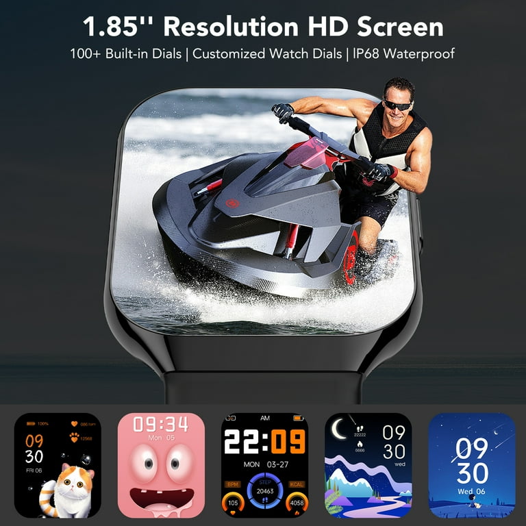 zhizhi Smartwatch voor dames en heren, 4,9 cm (1,91 inch), bluetooth, voor het beantwoorden en ontvangen van oproepen, 20 sportmodi, WhatsApp, hartslag, slaapmonitor, IPX8, waterdicht, voor Android en