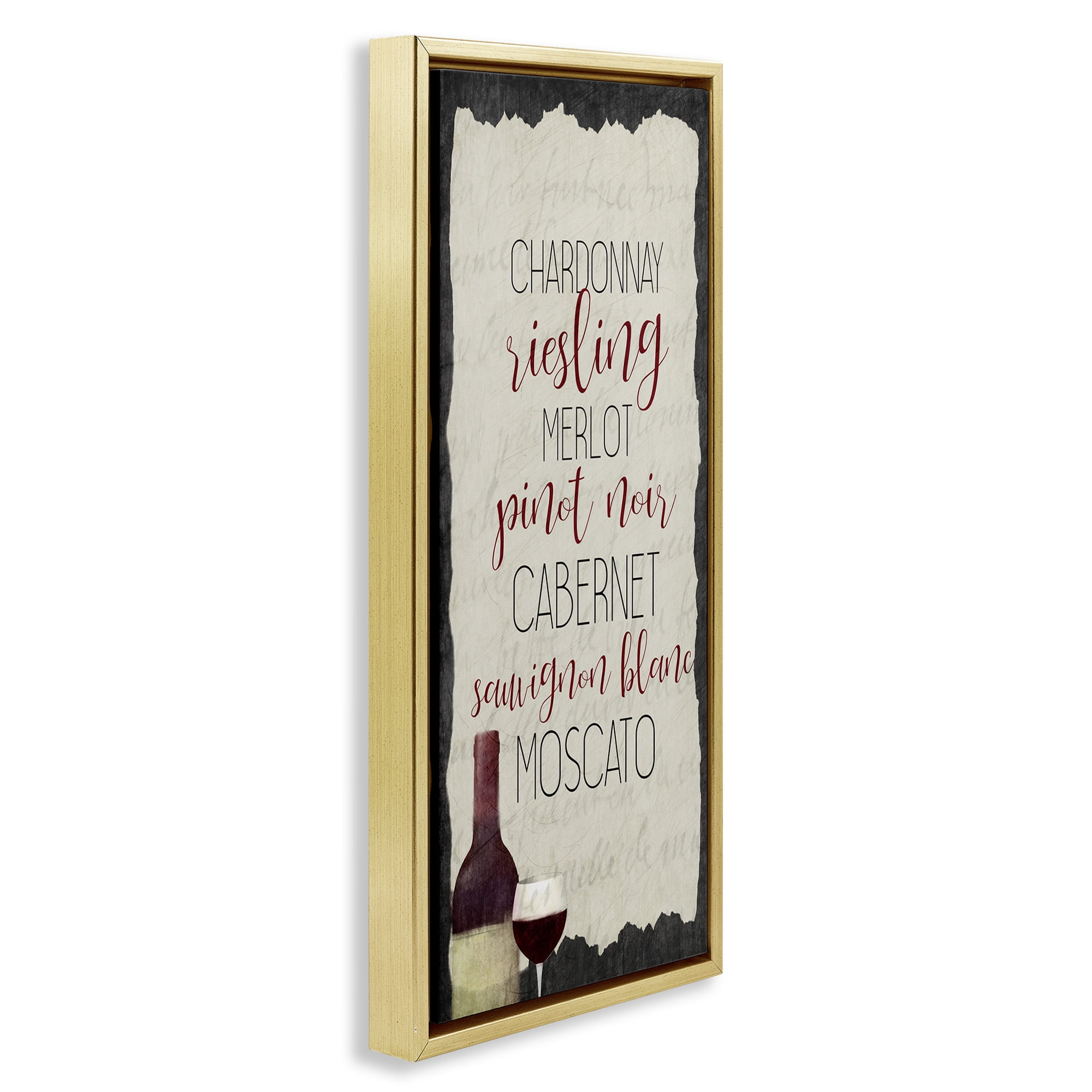 Stupell Industries Country Kitchen Wine List Food & Beverage Painting Gold Floater Framed Canvas Art Print Wall Art, 15 x 31
