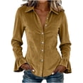 thumbnail image 7 of Womens Velvet Button Down Shirts Velour Flounce Long Sleeve Lapel Collared Slim Fit Dressy Blouse for Business Casual Work Office Fall Fashion, Yellow, M, 7 of 7