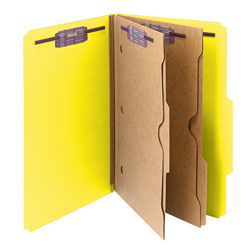 Pressboard Folders With Two Pocket Dividers, Legal, SixSection, Yellow