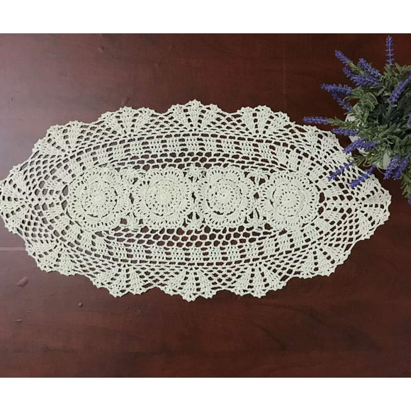 Hetao 12x27 100% cotton Handmade crochet lace Table Runners Oblong Tablecloth Doilies Doily,Beige
