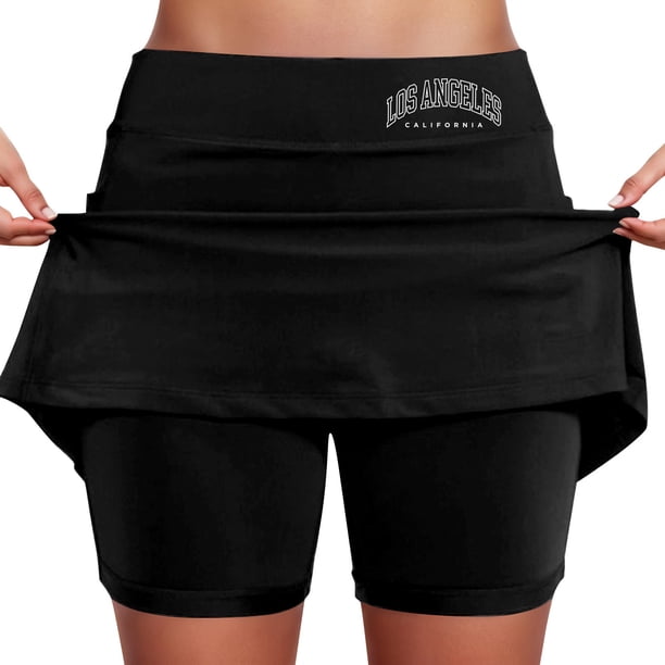 Falda culotte de talle medio para mujer: cintura elástica, bolsillos laterales, diseño fluido en capas, falda estampada informal para el verano.