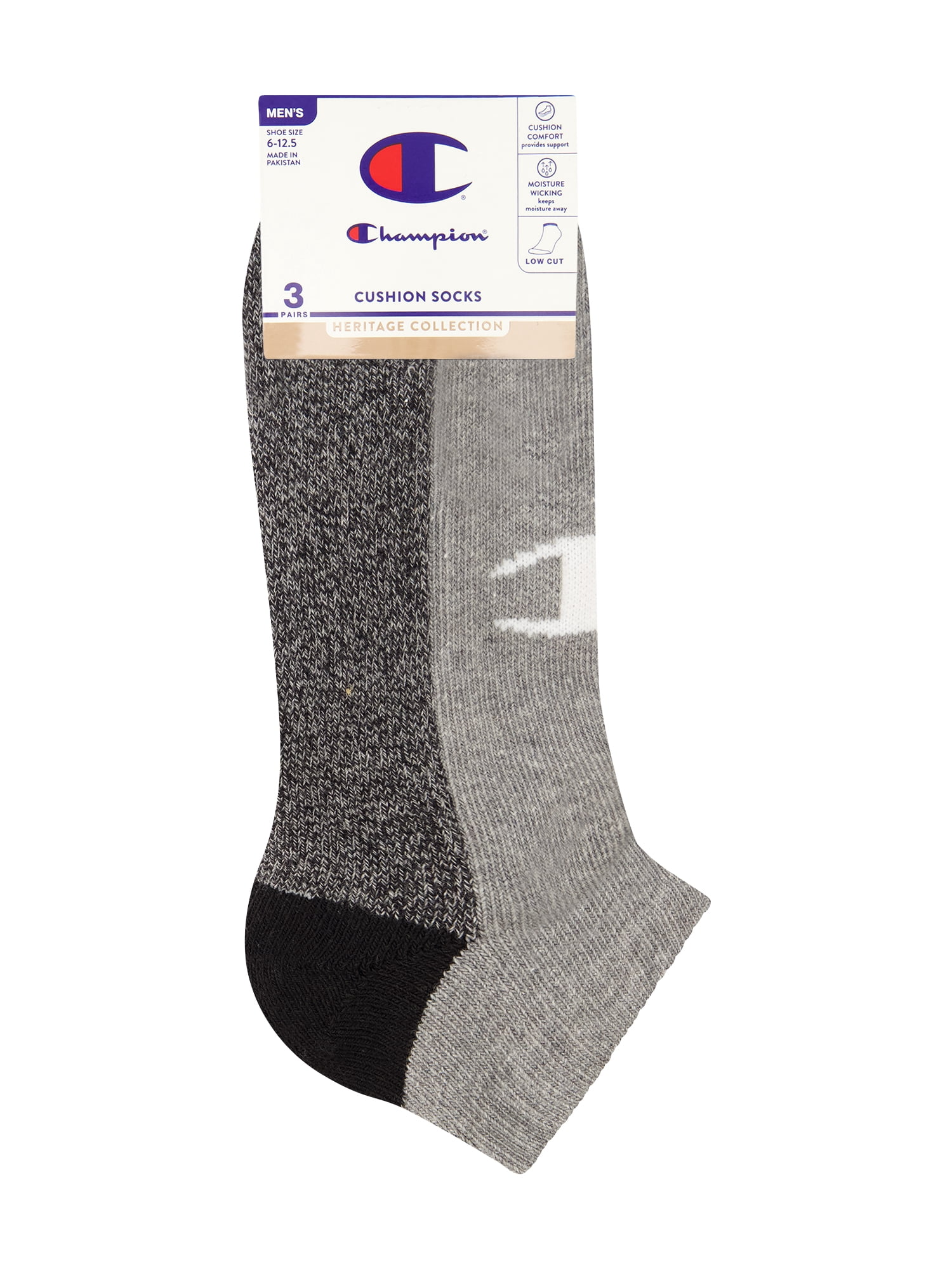 Champion Men’s Low Cut Socks 3 Pack – Half Terry Cushion, Moisture-Wicking, Arch Support, Stretch Comfort, Sizes 6–12.5