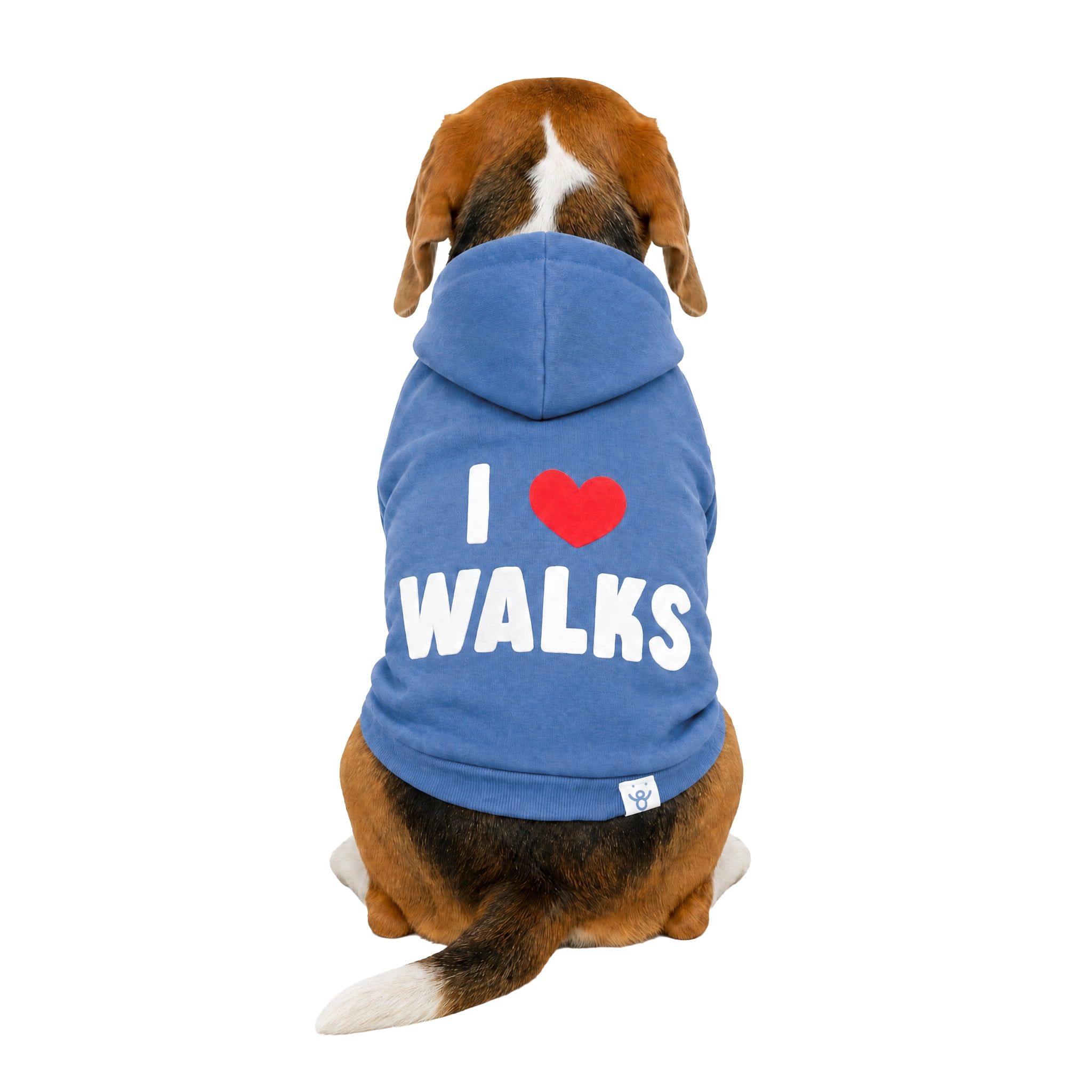 Oodles I Heart Walks Fall Dog Hoodie, Blue, Medium