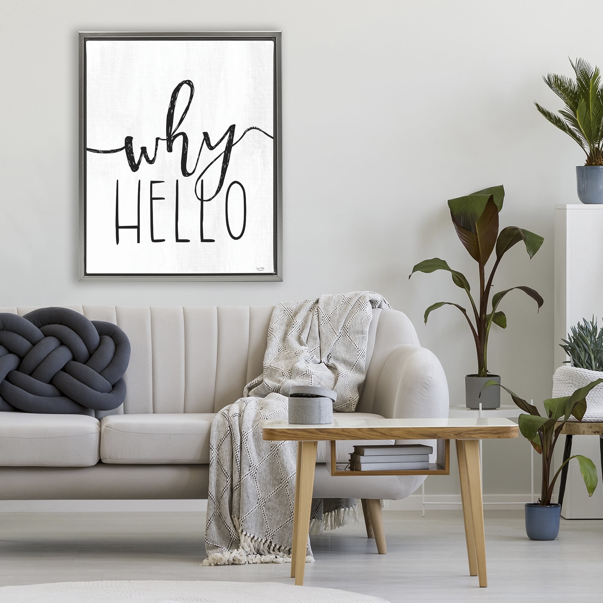 Stupell Industries Why Hello Typography Gray Framed Floater Canvas Wall Art, design by Lux + Me Designs