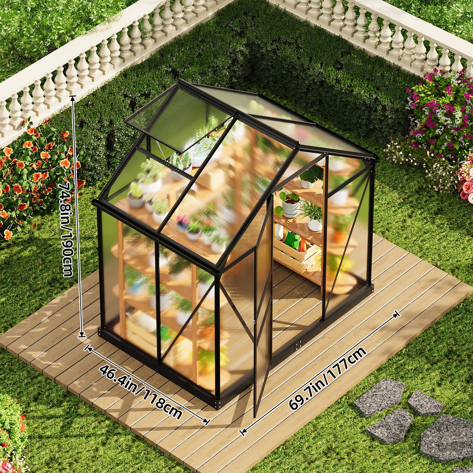 Tomnk woo 6x4 FT Polycarbonate Greenhouse with Roof Vent, Walk-in Aluminum Frame Winter Greenhouse for Outdoor Garden