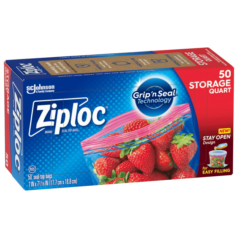 Ziploc® Brand Storage Bags with New Stay Open Design, Quart, 50 Count,  Patented Stand-up Bottom, Easy to Fill Food Storage Bags, Unloc a Free Set  of