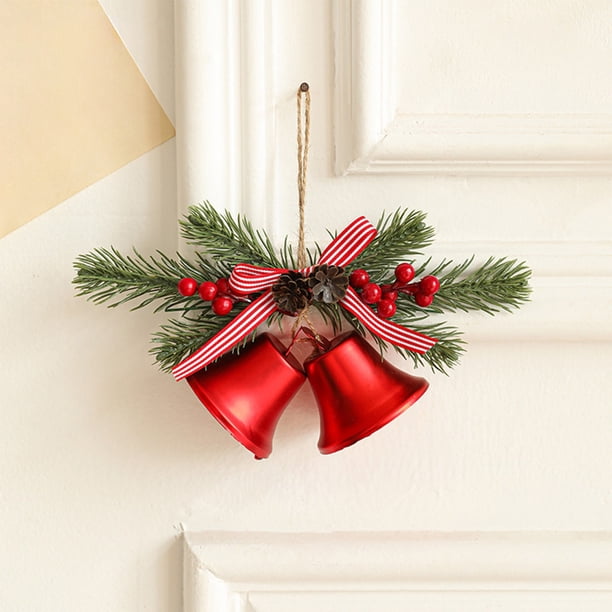 Adorno de campanas del árbol de Navidad Campana de hierro forjado de terciopelo rojo con nudo de lazos | Decoración colgante festiva para el ambiente navideño | Campana de Navidad metálica