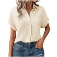 thumbnail image 3 of WRKEKC Short Sleeve Shirts for Women, Summer T-Shirts for Women, Women's Trendy Solid Color Button-Up Rolled Short Sleeve Turndown Collar Blouse Tops, 3 of 6
