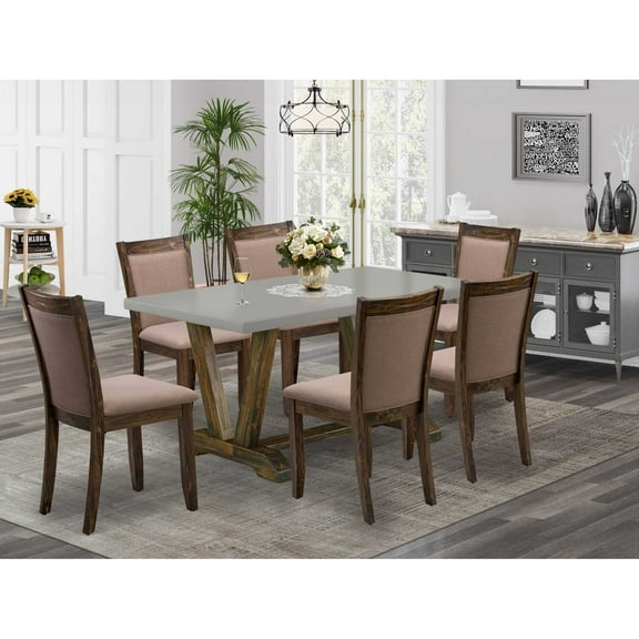 East West Furniture 7-Pc Modern Dining Table Set - 6 Parson Chairs and 1 Kitchen Dining Table (Distressed Jacobean Finish)