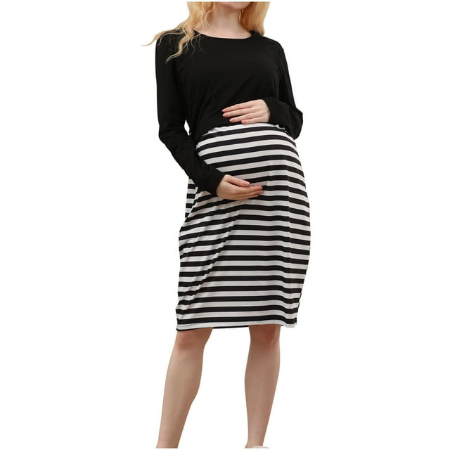 Tranfacy Robe de Maternité à Manches Longues pour Femmes, Robe d'Allaitement de Maternité, Robe d'Allaitement de Maternité à Imprimé Rayé à Manches Longues à Col Rond