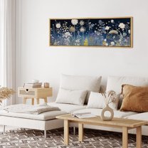 IDEA4WALL Extra Large Framed Canvas Print Wall Art Midnight Flora Fantasy Vibrant Wildflower Fine Art Antique Wall Decorative Multicolor Flowers Painting Artwork for Rooms - 60"x20"