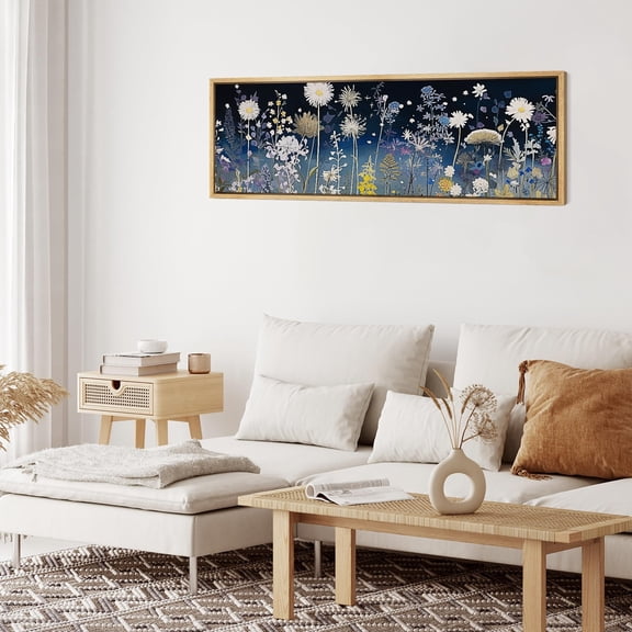 IDEA4WALL Extra Large Framed Canvas Print Wall Art Midnight Flora Fantasy Vibrant Wildflower Fine Art Antique Wall Decorative Multicolor Flowers Painting Artwork for Rooms - 60"x20"