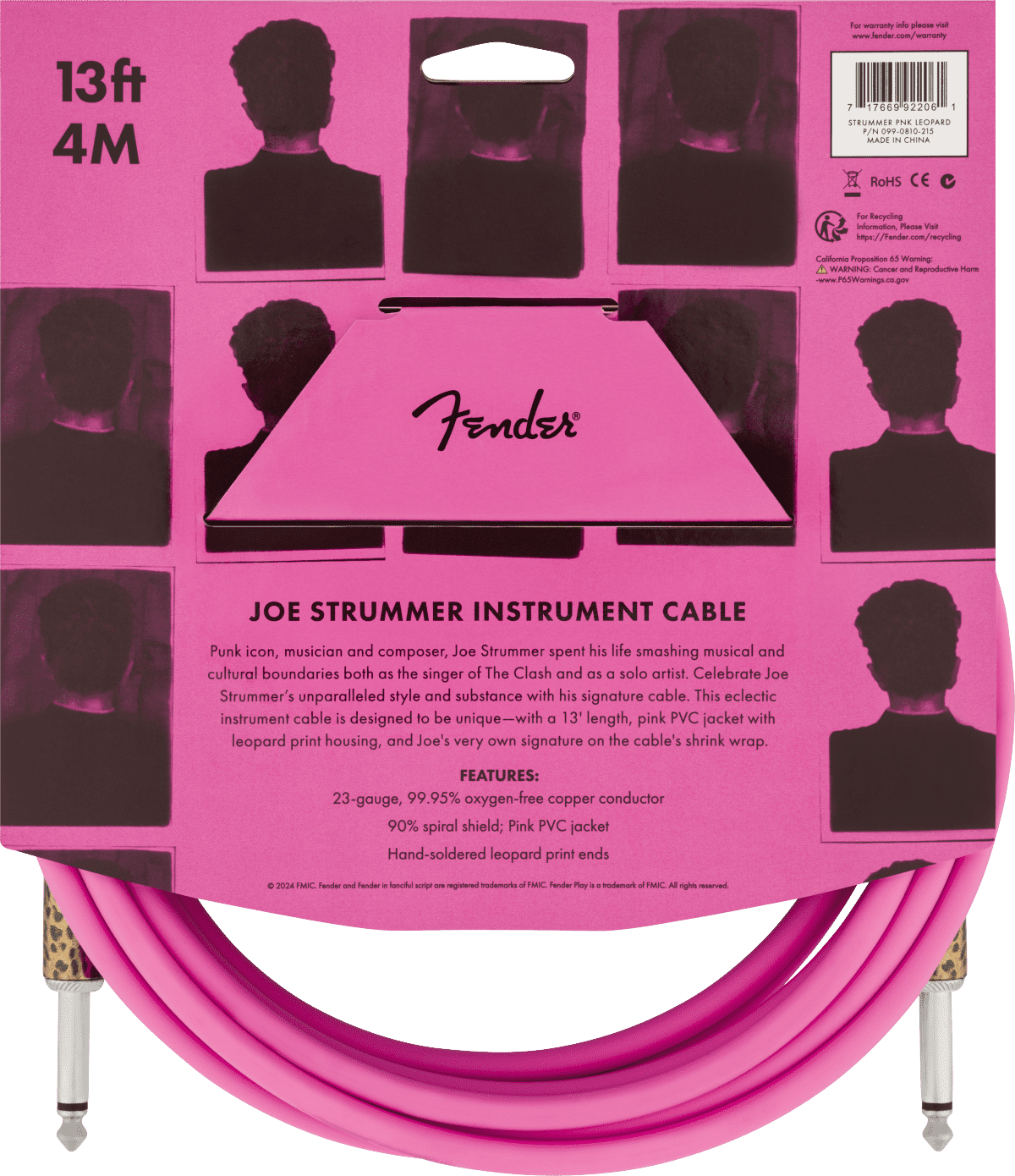 Fender Joe Strummer Signature 13' Instrument Cable, Pink