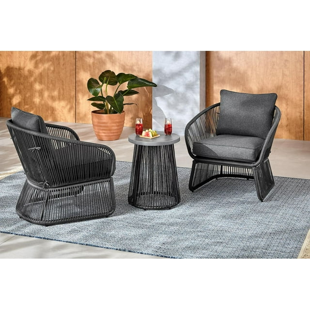 HOMETRENDS Corday Steel 3-Piece Outdoor Chat Set with Cushions, Black