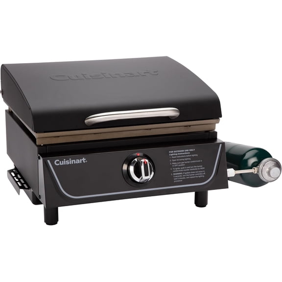 Cuisinart 17” Tabletop Gas Griddle with Hood, Easy Assembly Compact Outdoor Flat-Top Grill with Grease Cup, 255 Sq. In Cooking Space Perfect for Camping, Tailgates and BBQs