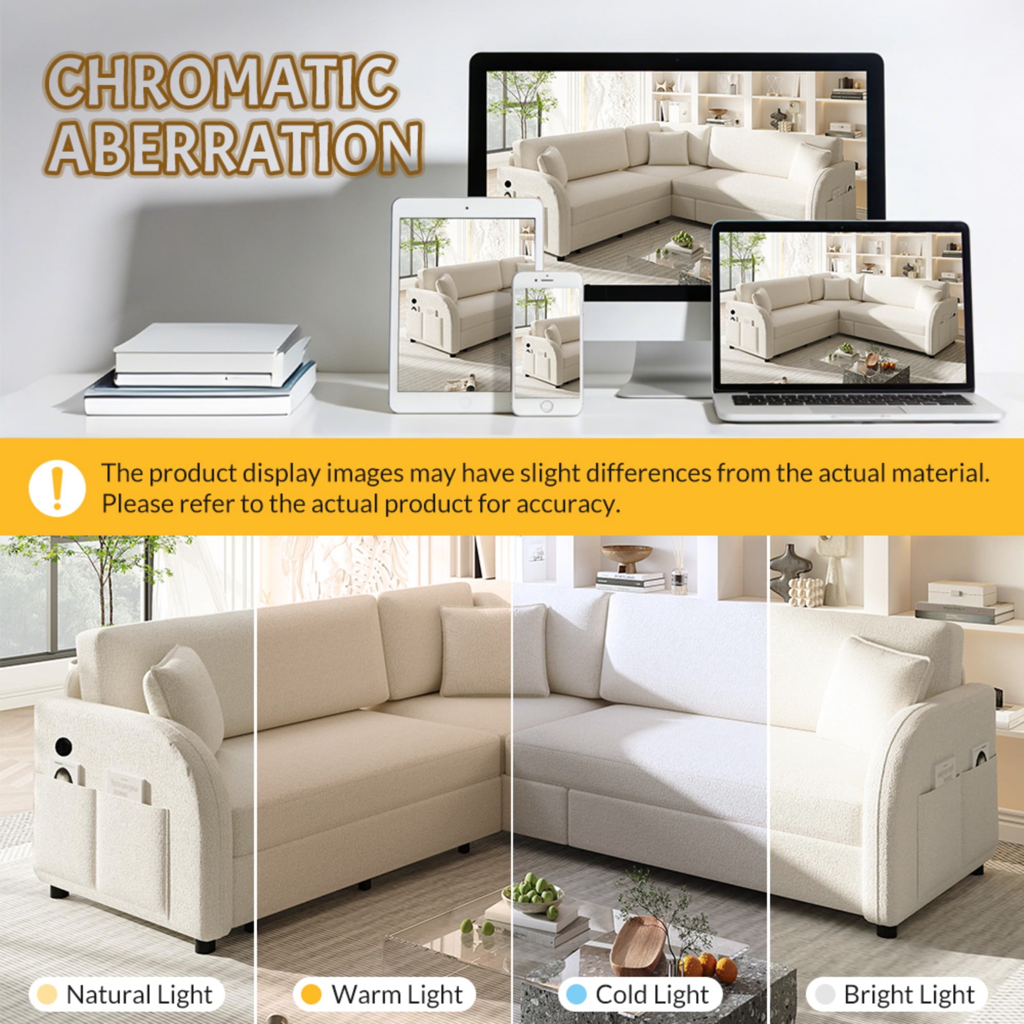 LLappuil Sectional Sofa, 85" Sectional Couch with Pull Out Sofa Bed King Size, 5 Seat Sofa Convertible Sofa Bed for Living Room Beige