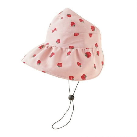 

YWDJ Kids Summer Fruit Pattern Outdoor Kids UV-proof Empty Top Sun Hat Pink 53