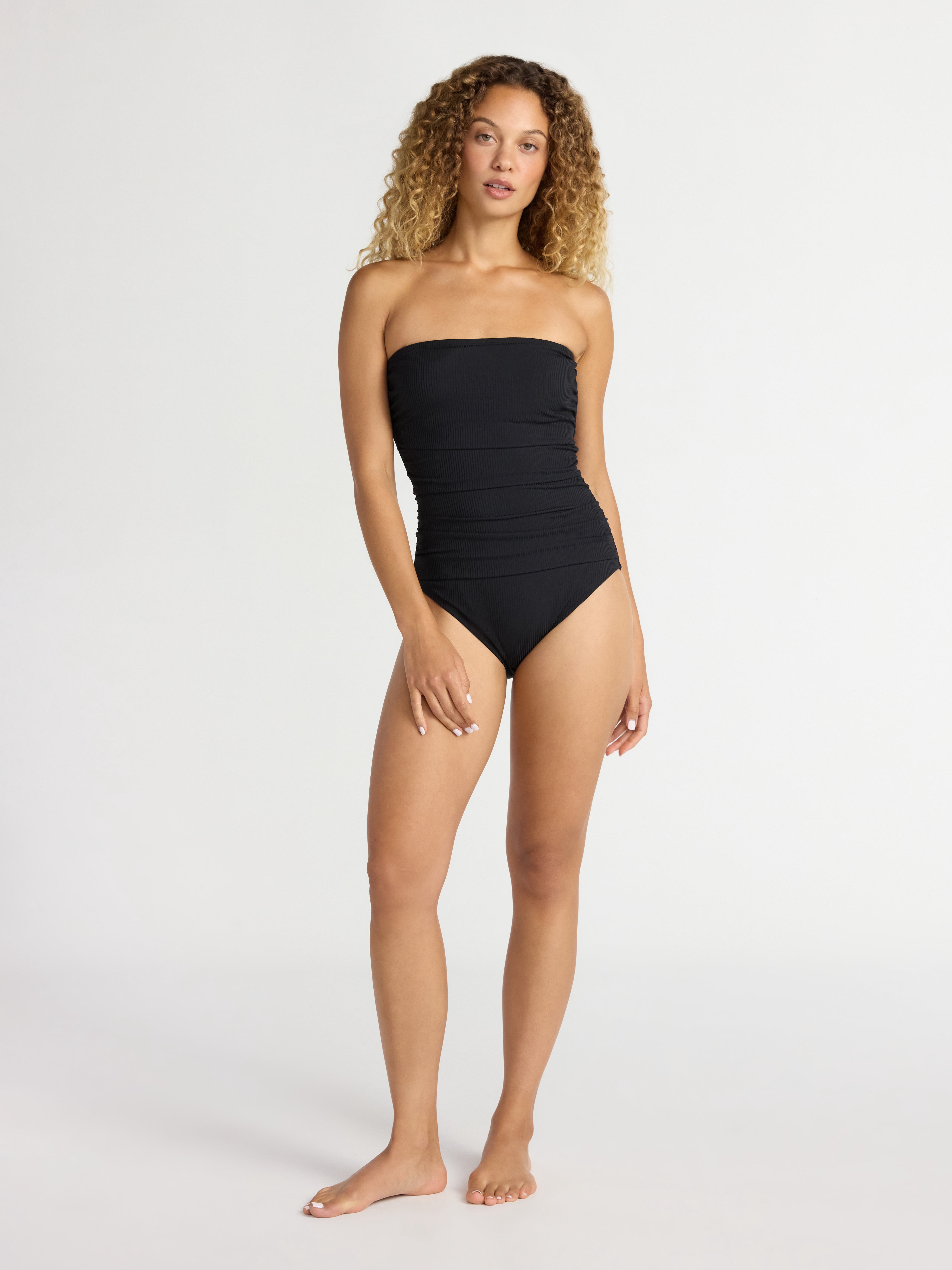 Time and Tru Women's and Women's Plus Ribbed Bandeau One Piece Swimsuit, Sizes XS-2X